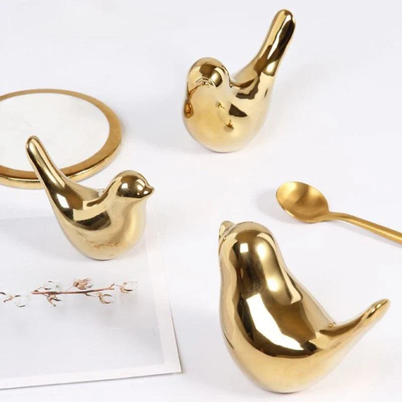 Nordic Ceramic Gold Bird Figurine Collection