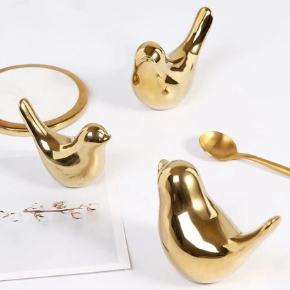 Nordic Ceramic Gold Bird Figurine Collection