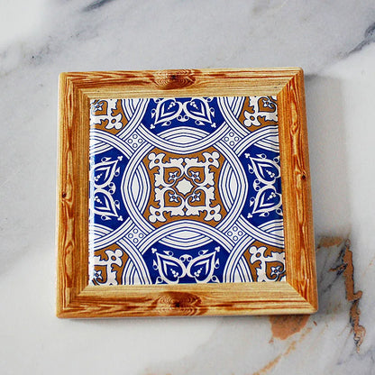 Bohemian Hand-Painted Floral Tile Ceramic Coaster with Cork Base | Table Decor