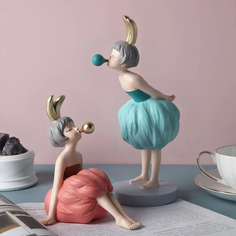 Elegant Bubble Gum Girl Figurine