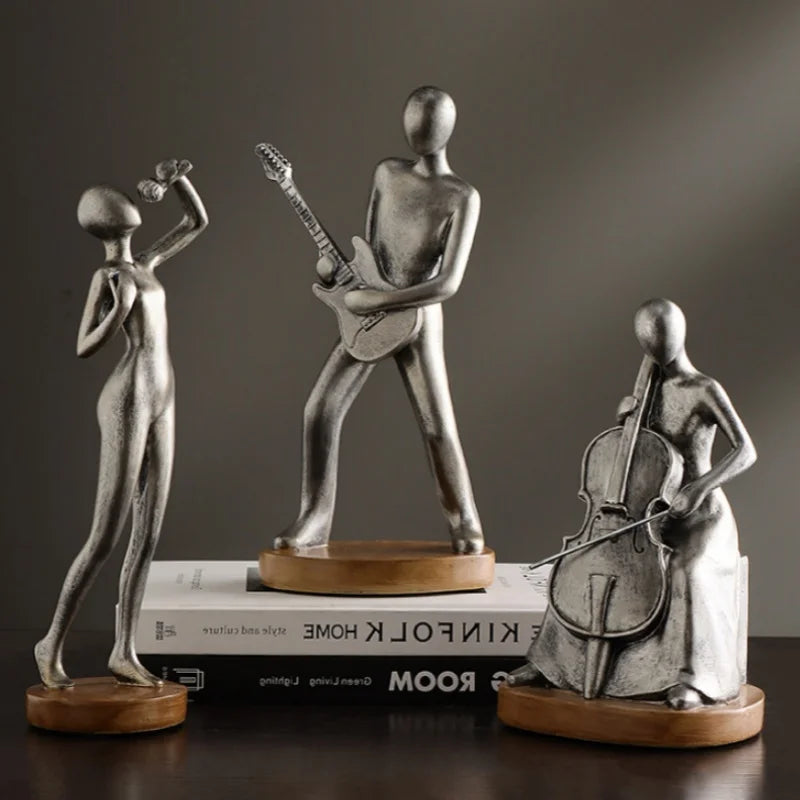 Abstract Musician Figurines - Resin Cello & Guitar Sculptures