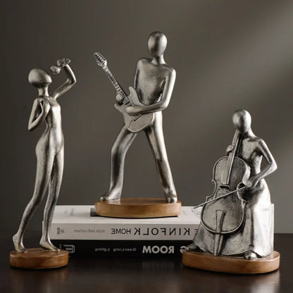 Abstract Musician Figurines - Resin Cello & Guitar Sculptures