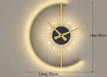Wall Lamp and Clock Combined - Post Modern Golden Crescent LED Sconce with Clock for Bedroom, Living Room, Hallway Decor