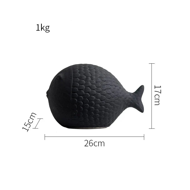 Black and White Ceramic Fish Sculpture