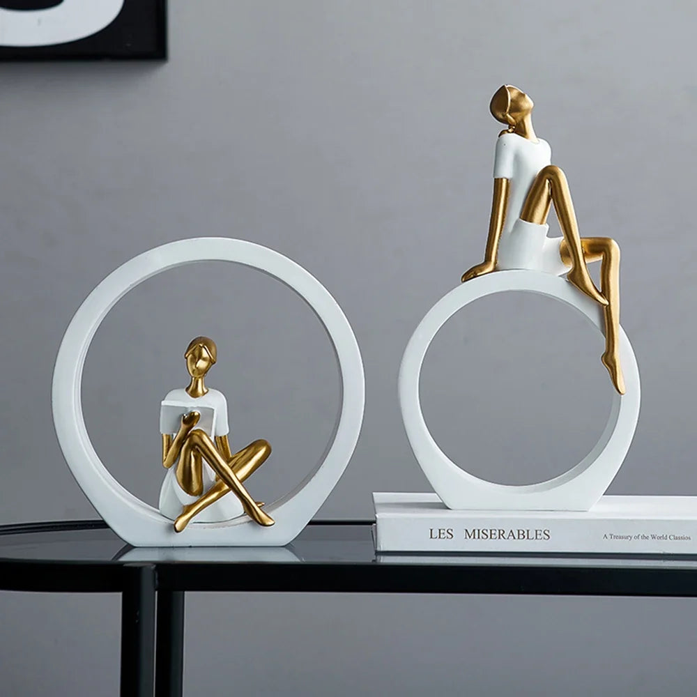 Modern Resin Reading Girl Sculpture