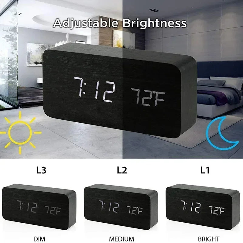 AuraBlock Wooden Digital Alarm Clock
