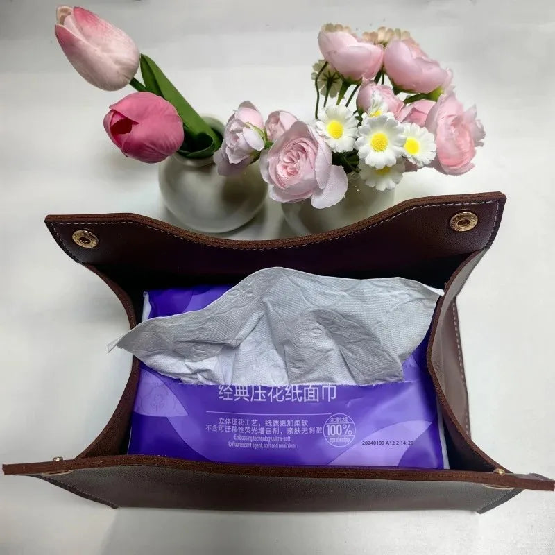 Premium PU Leather Tissue Box Holder for Home, Car & Office