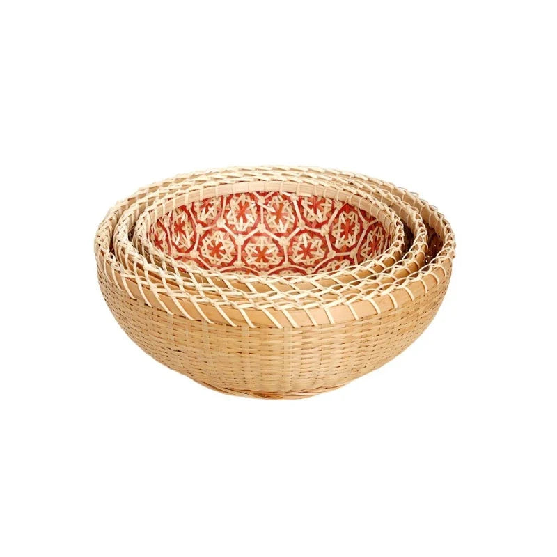 Round Hand-Woven Bamboo Storage Basket