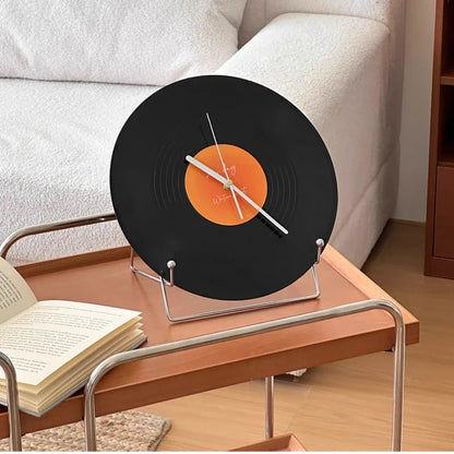 Retro Vinyl Record Dual-Use Desk & Wall Clock — Sunset Label PVC Analogue Clock
