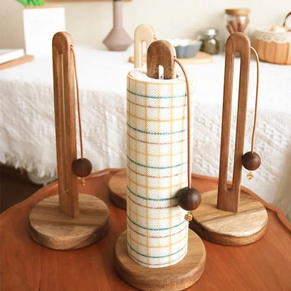 Solid Wood Paper Towel Holder Kitchen Roll Storage Rack
