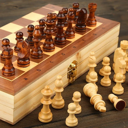Magnetic Wooden Folding Chess Set with Interior Storage
