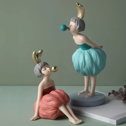 Elegant Bubble Gum Girl Figurine