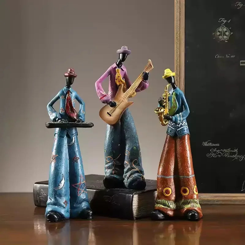 Retro Bookshelf Band Figurines - Cute Cartoon Home Decor Gifts