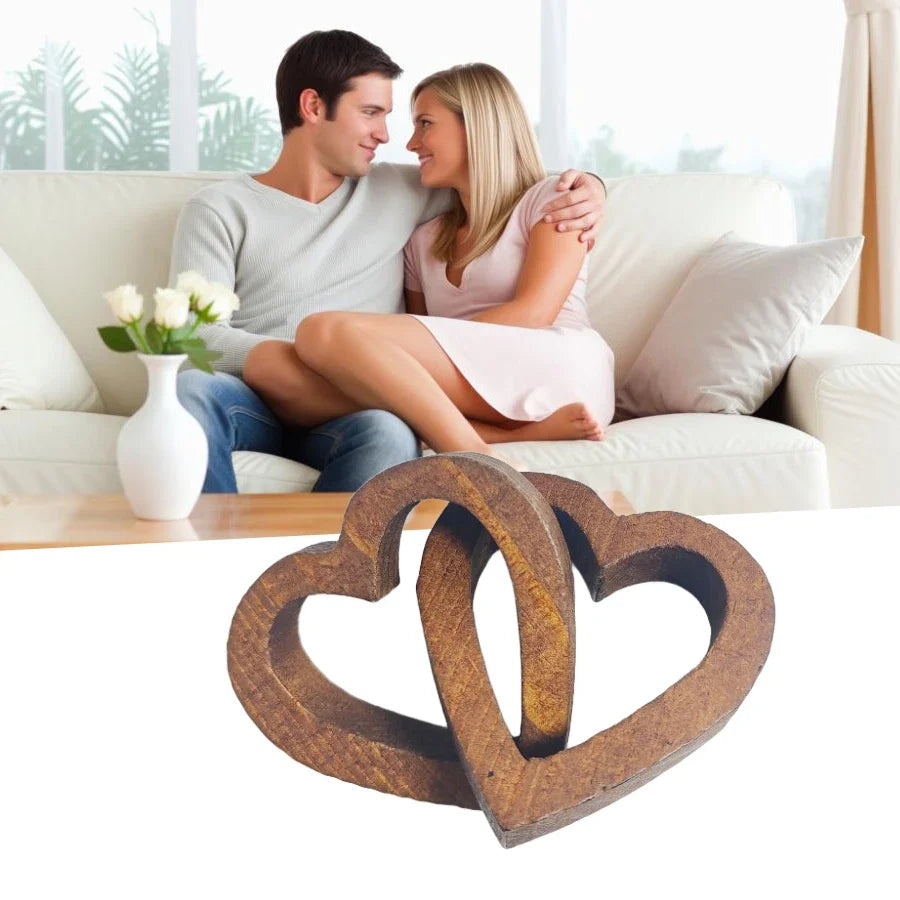 Interlocking Wooden Heart Sculpture