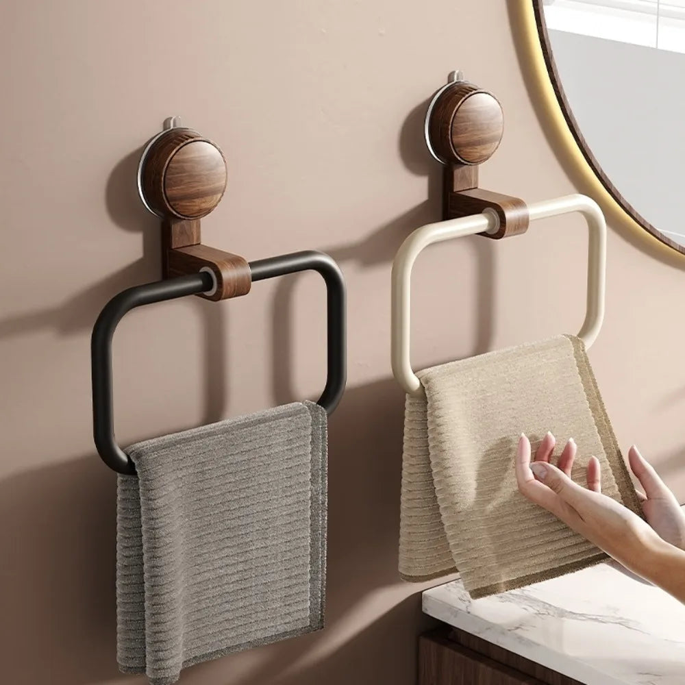 Vintage Wood & Metal Suction Cup Towel Ring