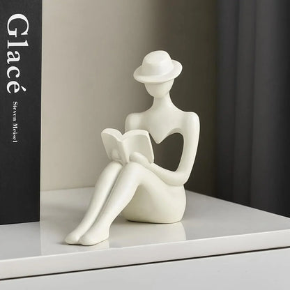Abstract Reading Woman Bookshelf Statue