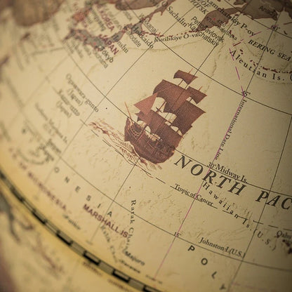 Vintage Wooden World Globe with Metal Stand