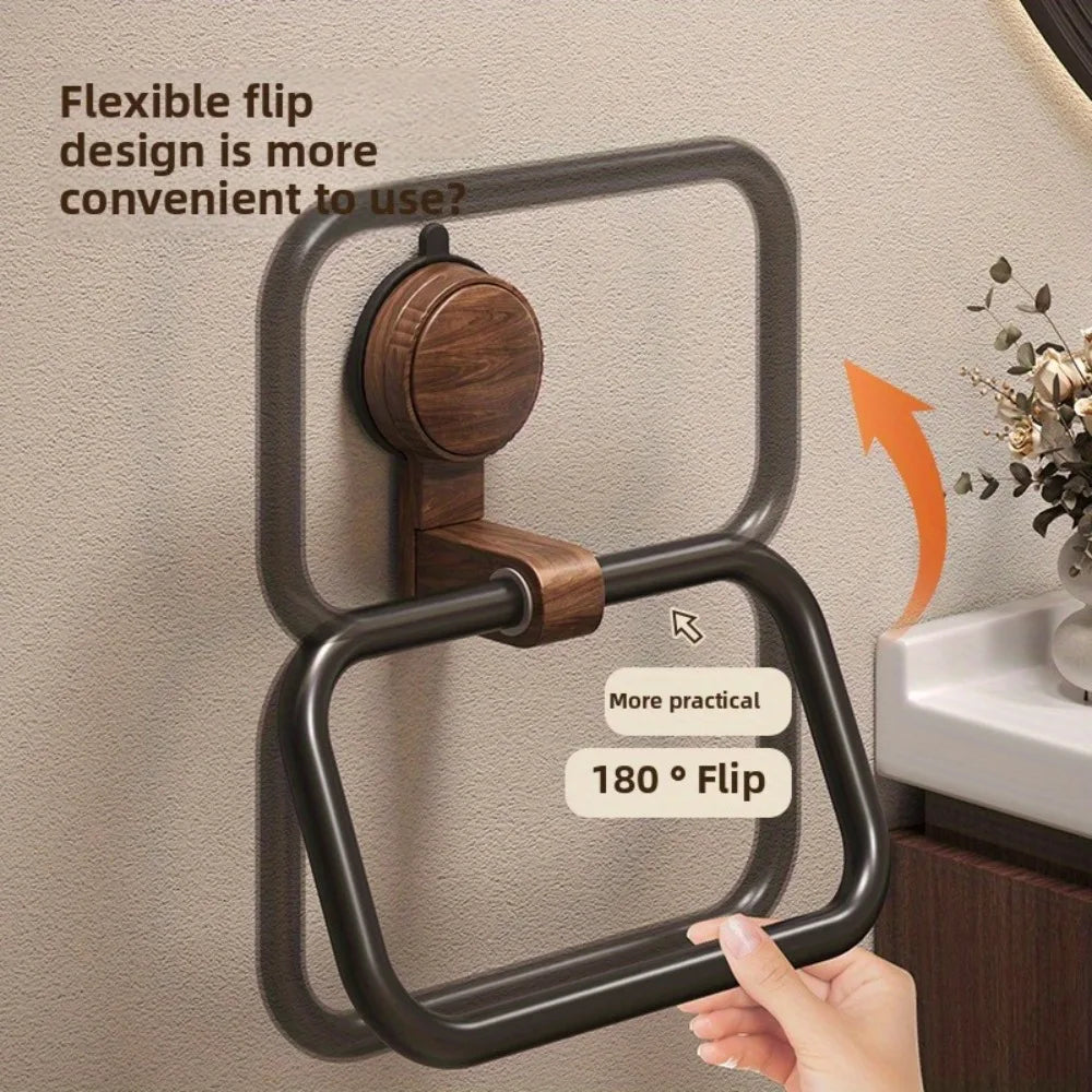 Vintage Wood & Metal Suction Cup Towel Ring