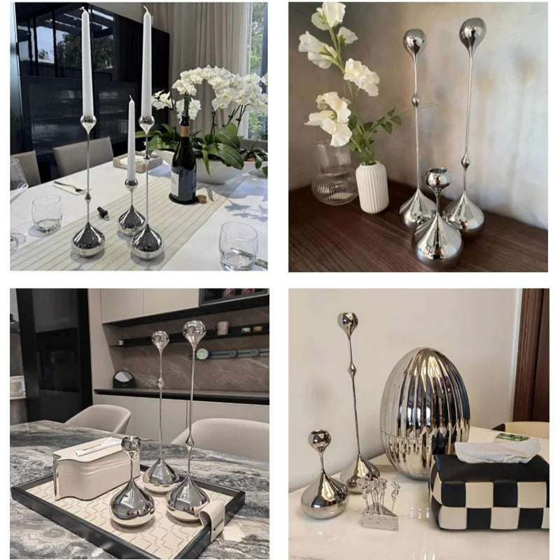 Stainless Steel Metal Candlestick Holder Romantic Table Decoration