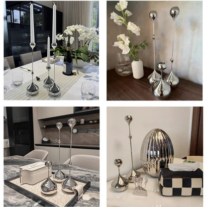 Stainless Steel Metal Candlestick Holder Romantic Table Decoration