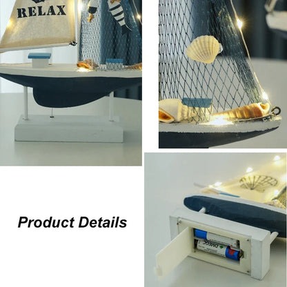 Retro Wooden LED Sailboat Decor