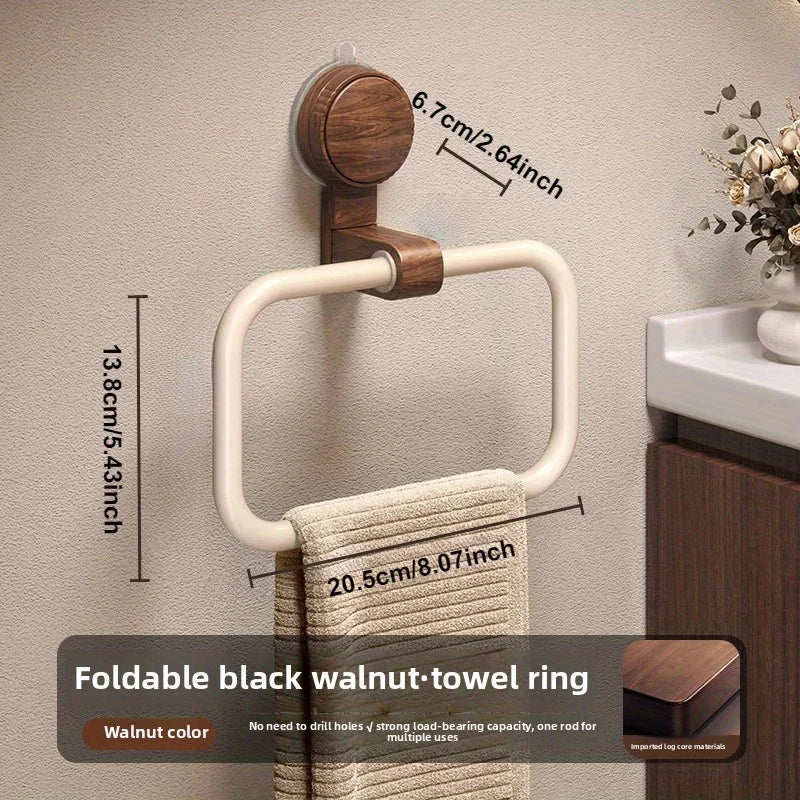 Vintage Wood & Metal Suction Cup Towel Ring