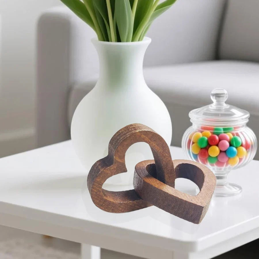 Interlocking Wooden Heart Sculpture