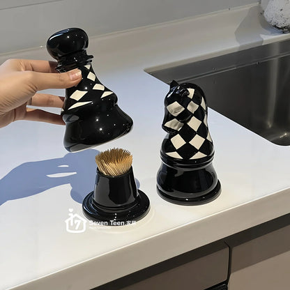 Ceramic Chess Piece Toothpick Holder - Luxury Desktop Decor