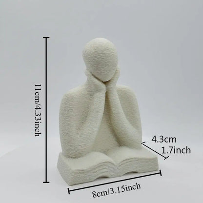 Solitude Thinker Statue — Minimalist Reading Figure for Bookshelf & Desk