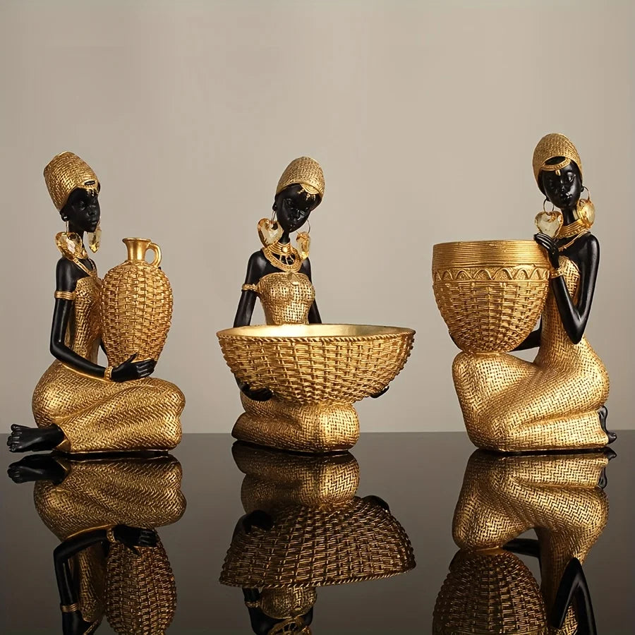 Elegant African Lady Resin Statue