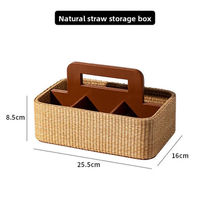 Luxury Natural Straw & Leather Tissue Box Multifunctional Storage Set