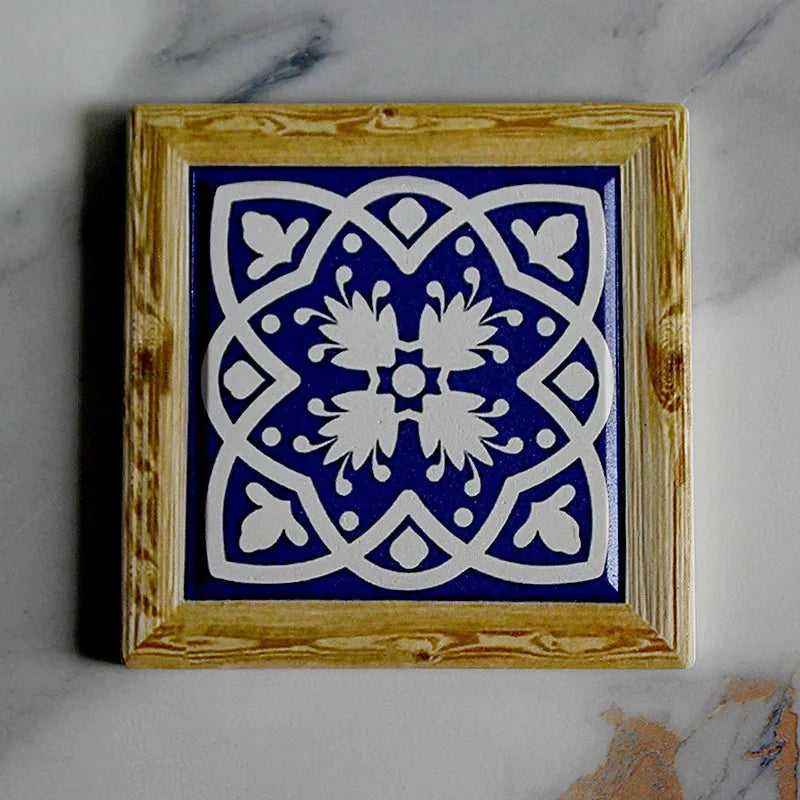 Bohemian Hand-Painted Floral Tile Ceramic Coaster with Cork Base | Table Decor