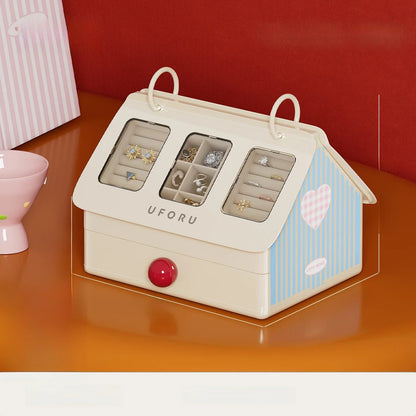 House-Shaped 9-Grid Jewelry Storage Box with Flip Cover