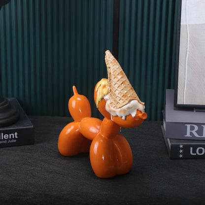 Balloon Dog Resin Sculpture with Ice Cream Cone & Birthday Cake