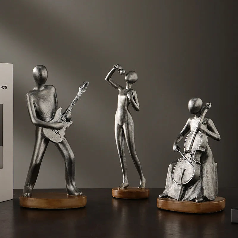 Abstract Musician Figurines - Resin Cello & Guitar Sculptures