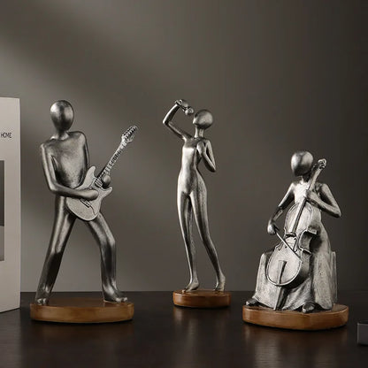 Abstract Musician Figurines - Resin Cello & Guitar Sculptures