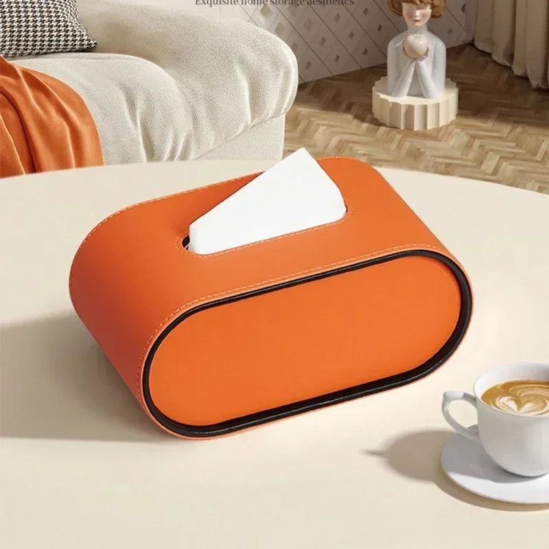 Light Luxury Oval Leather Tissue Box Cover