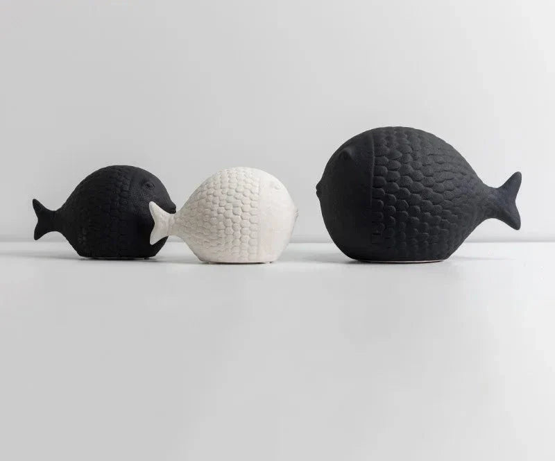 Black and White Ceramic Fish Sculpture