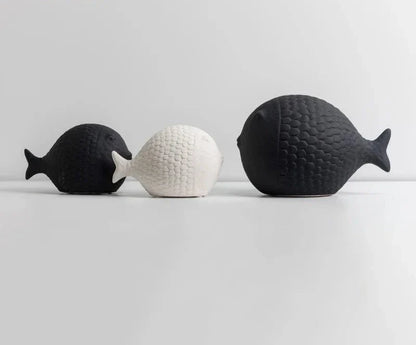 Black and White Ceramic Fish Sculpture