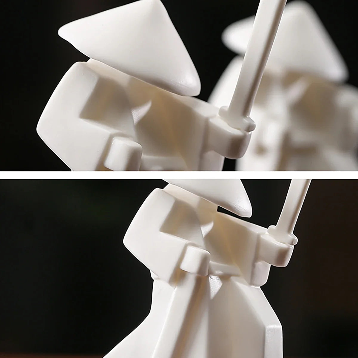 Ceramic Samurai Figurine - Geometric Oriental Desk Decor