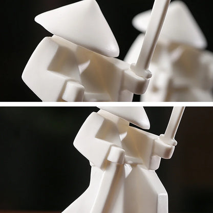 Ceramic Samurai Figurine - Geometric Oriental Desk Decor