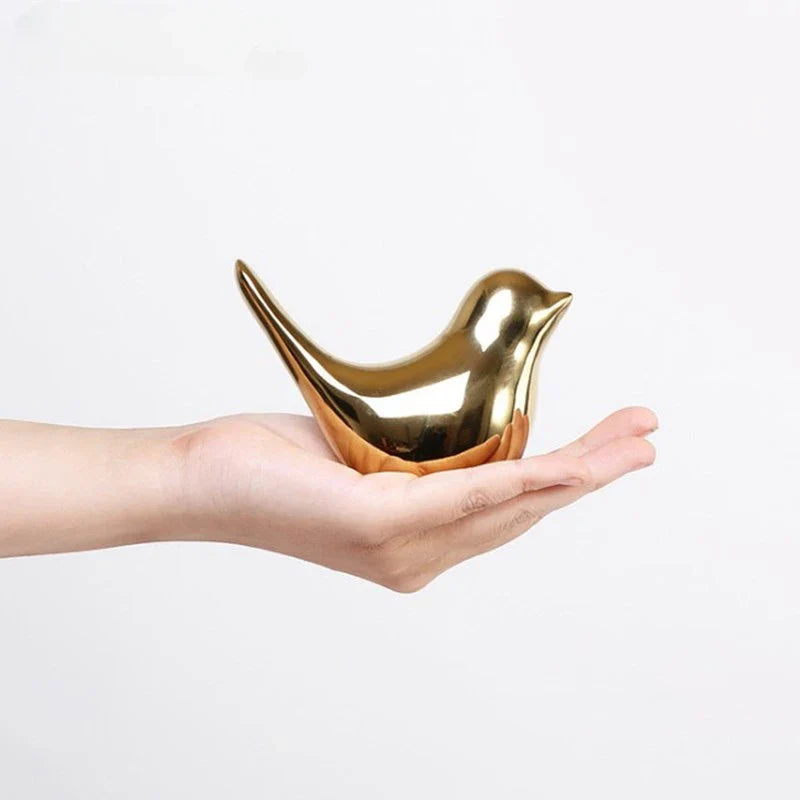 Nordic Ceramic Gold Bird Figurine Collection