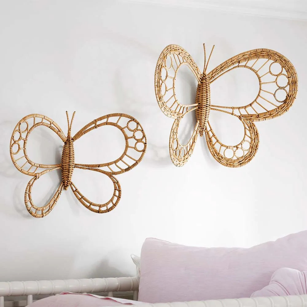 Nordic Natural Rattan Hand-Woven Butterfly Wall Ornament | Boho Home Decor