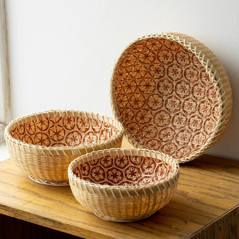 Round Hand-Woven Bamboo Storage Basket