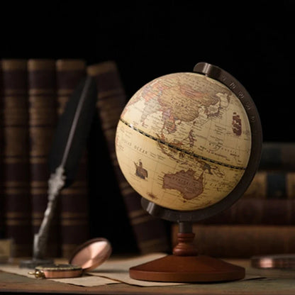 Vintage Wooden World Globe with Metal Stand