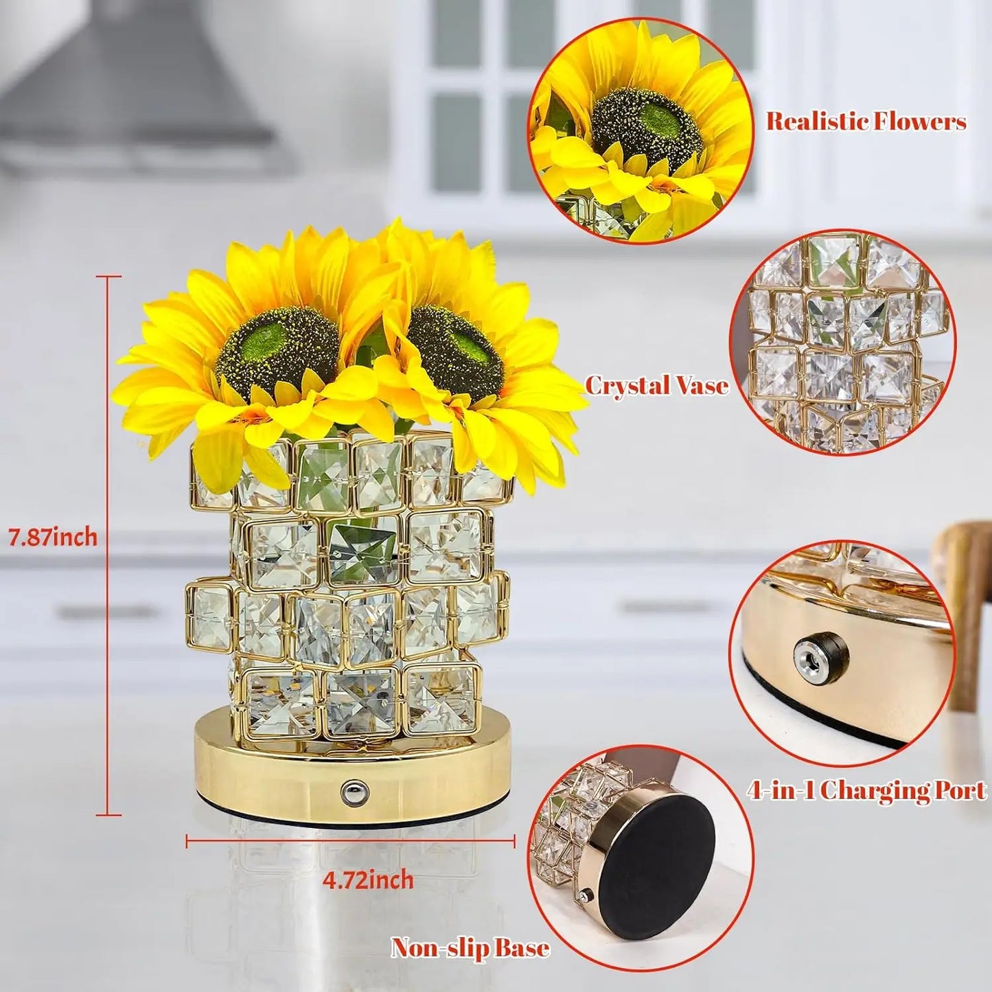 Crystal Flower Night Light with USB Charging