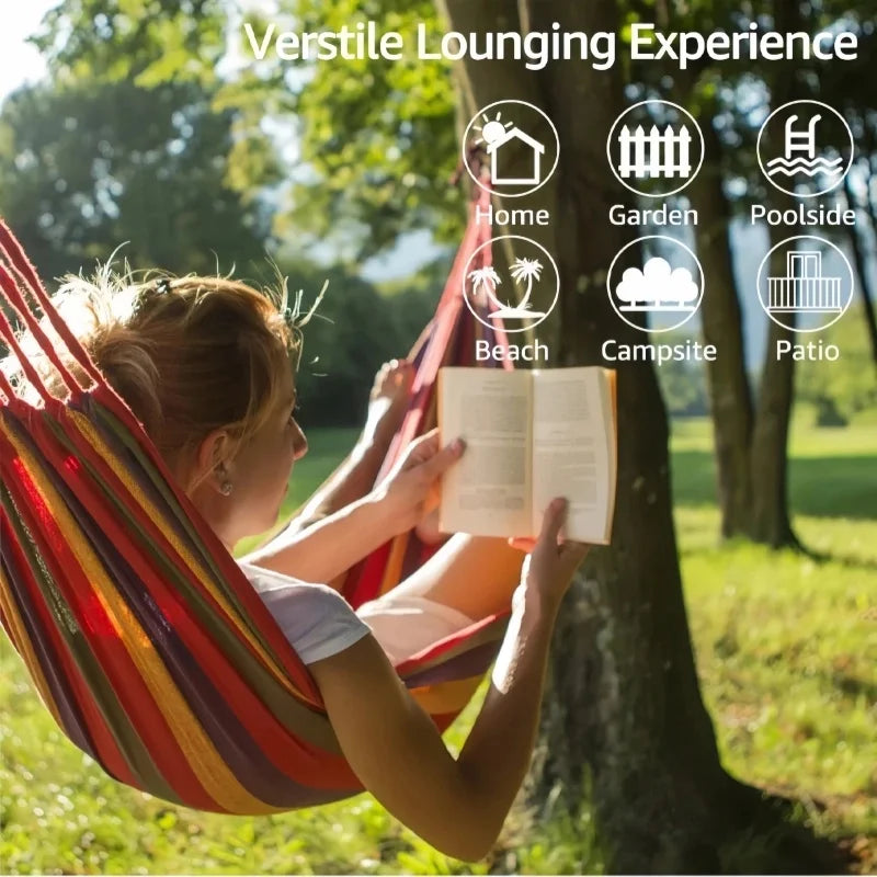 Canvas Hammock | Striped Double Swing Bed – Indoor & Outdoor Camping Hammock