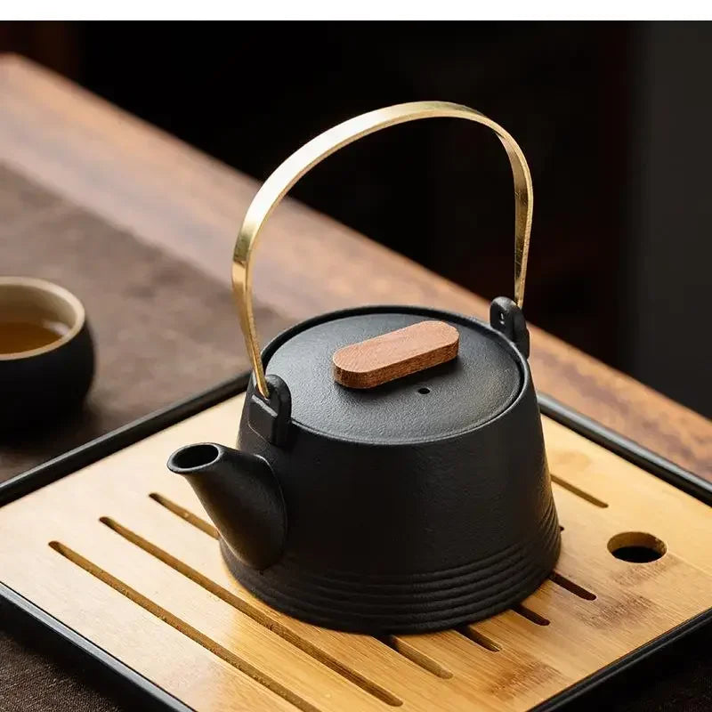 Black Ceramic Kung Fu Tea Set with Travel Case & Dragon Tea Pet