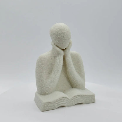 Solitude Thinker Statue — Minimalist Reading Figure for Bookshelf & Desk