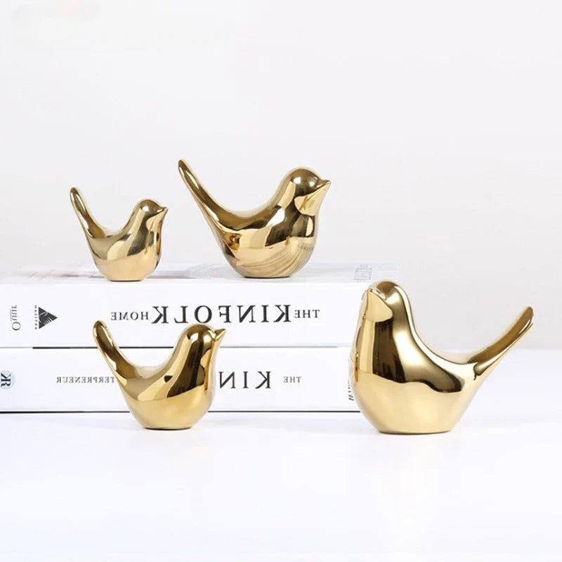 Nordic Ceramic Gold Bird Figurine Collection